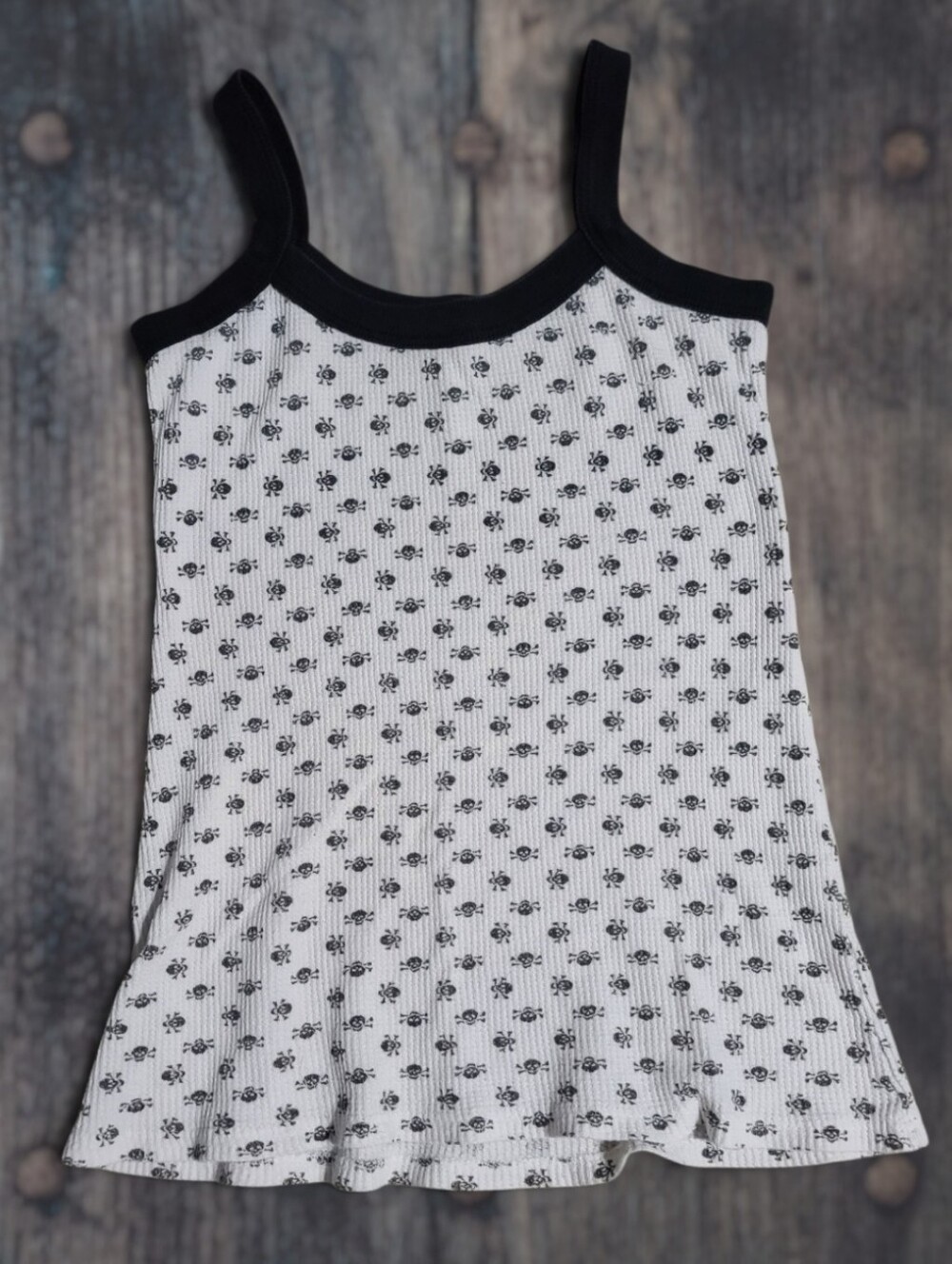 💫Vintage Style Monteau Skull All Over Print Waffle Thermal Knit Tank Top Small